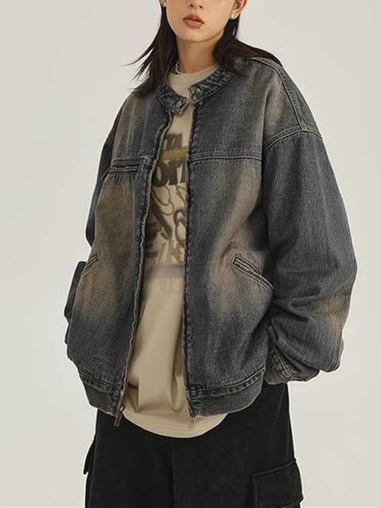 Vintage Denim Jacket for Women Oversized Jean Jacket Men Grunge